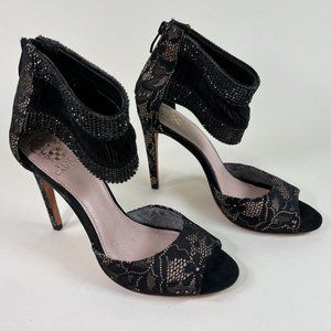 Vince Camuto Black Floral Lace Heels Sz 8.5